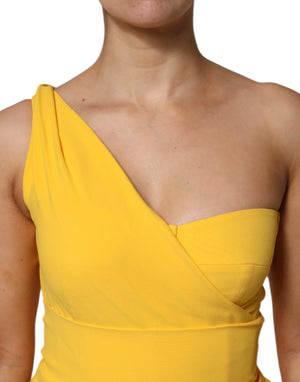 Yellow One Shoulder Side Slit Sheath Dress