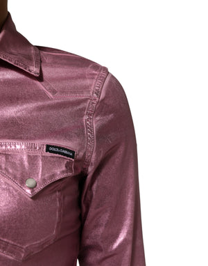 Pink Cotton Stretch Collared Cropped Jacket