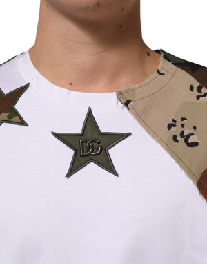 White Camouflage Patckwork Men Cotton T-shirt