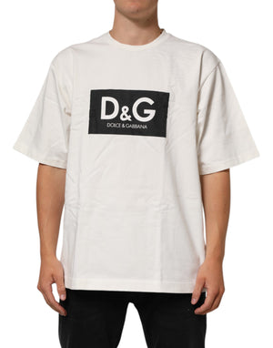 White Logo Print Cotton Crew Neck Men T-shirt