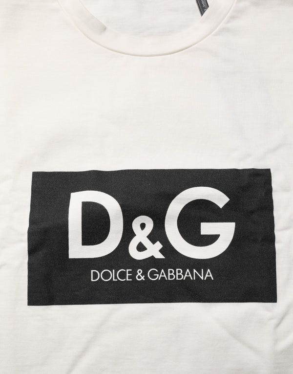 White Logo Print Cotton Crew Neck Men T-shirt