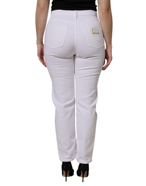 White Cotton Tattered BOYFRIEND Denim Jeans