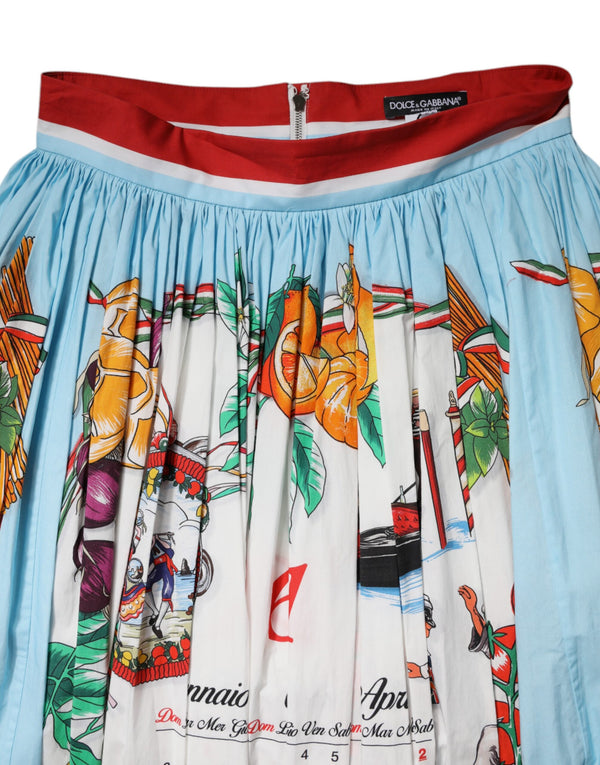 White Calendar Print Cotton Gathered Maxi Skirt