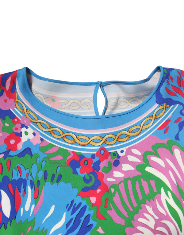 Multicolor Floral Print Silk Blouse Tunic Top