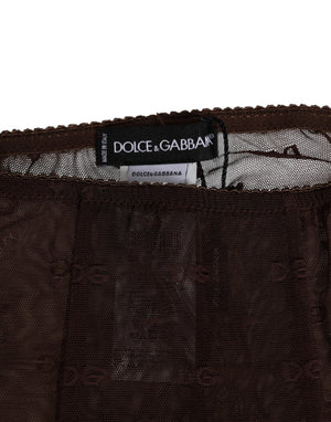 Brown Nylon Logo Lace Leggings Pants Underwear
