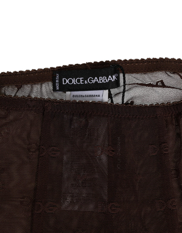 Brown Nylon Logo Lace Leggings Pants Underwear
