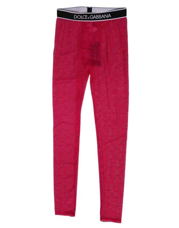 Fuchsia Nylon Logo Lace Leggings Pants Underwear