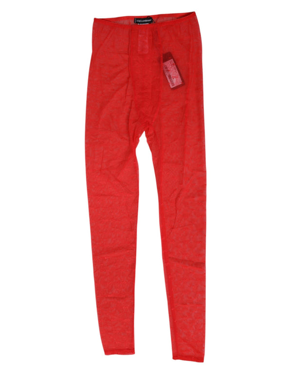 Red Nylon Logo Lace Leggings Pants Underwear