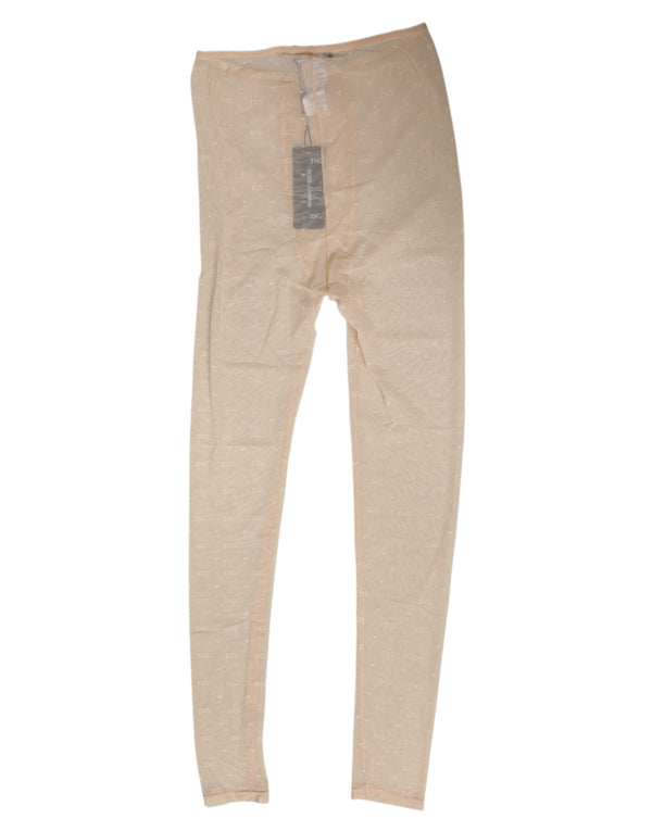 Beige Nylon Stretch Logo Lace Leggings Underwear