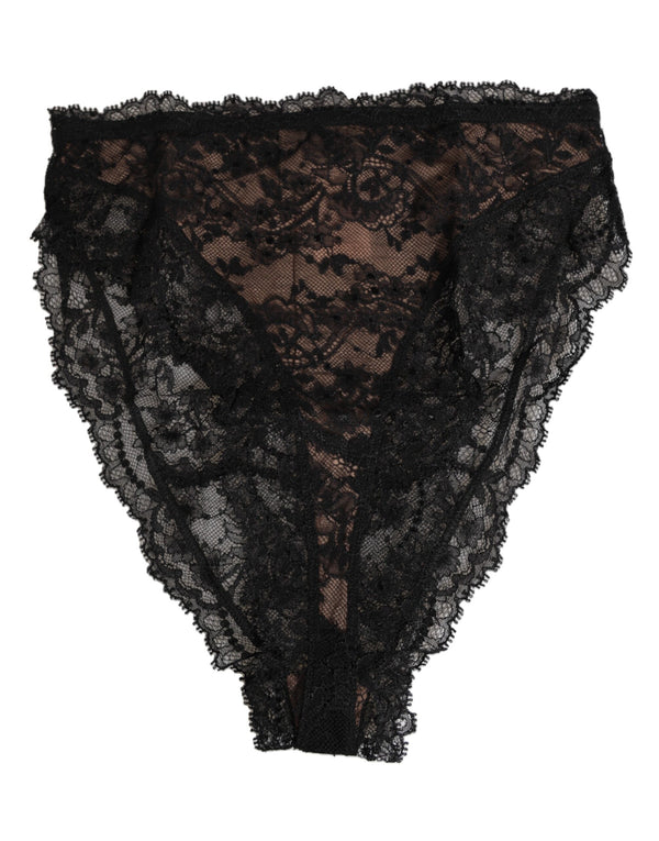 Black Floral Lace Mesh High Brief Panty  Underwear