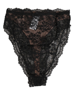 Black Floral Lace Mesh High Brief Panty  Underwear