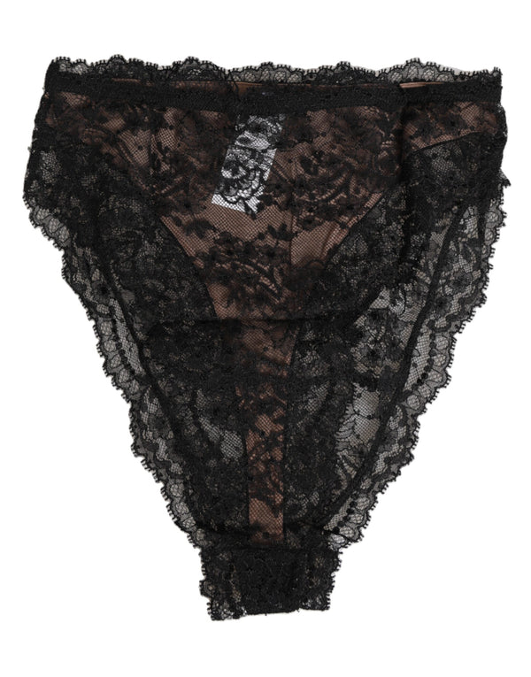 Black Floral Lace Mesh High Brief Panty  Underwear