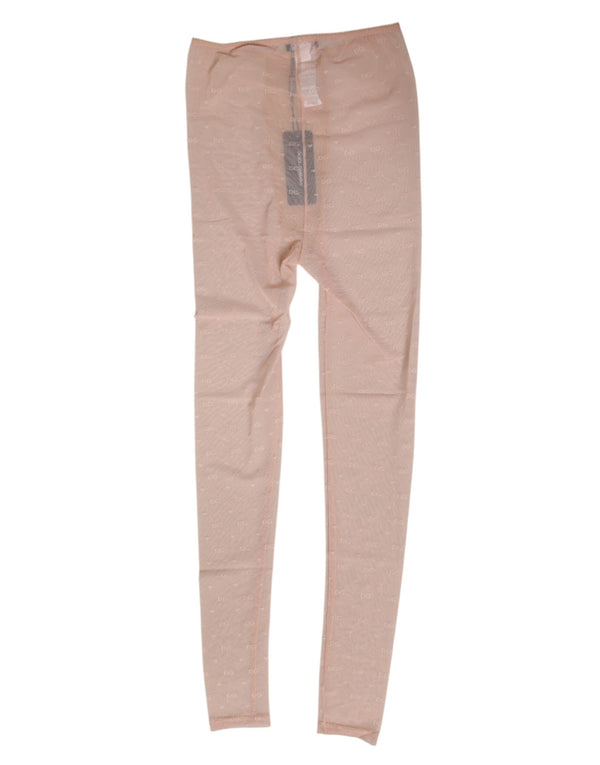 Beige Nylon Logo Lace Leggings Pants Underwear