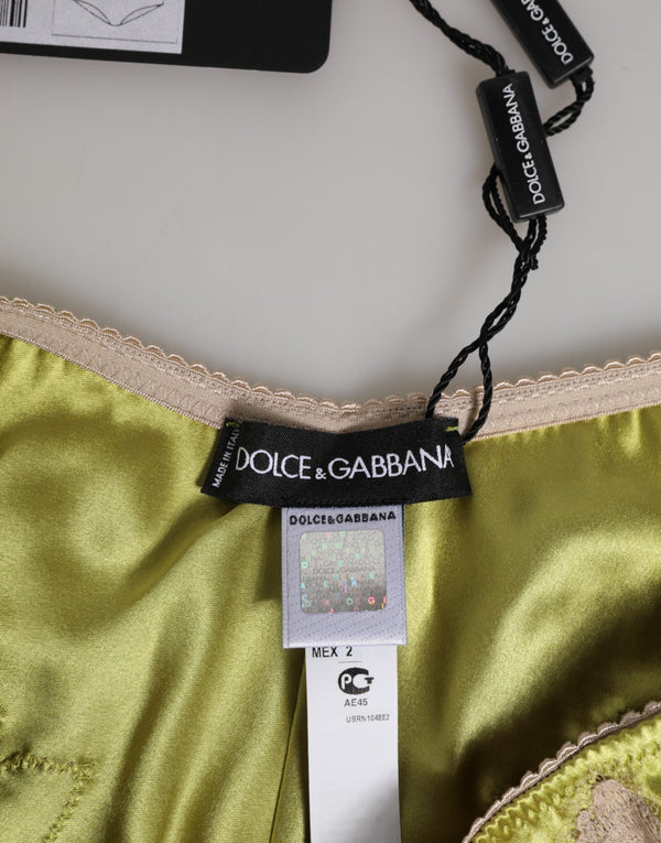 Green Silk Satin Floral Lace Trim Panty Underwear
