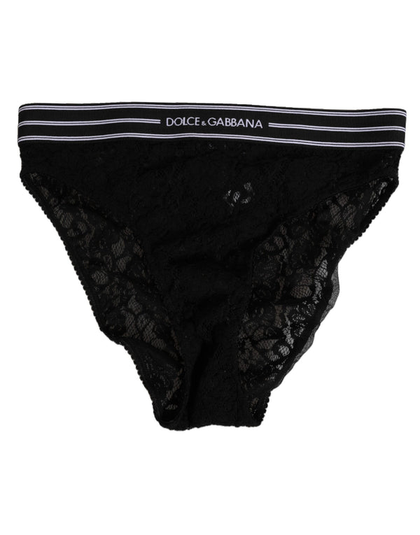 Black Lace Slip Brief Logo Waistband  Underwear