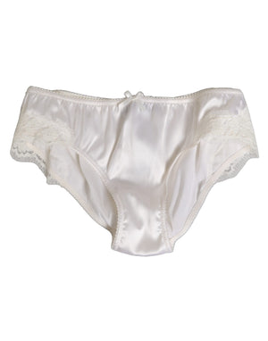White Silk Satin Floral Lace Panty Brief Underwear