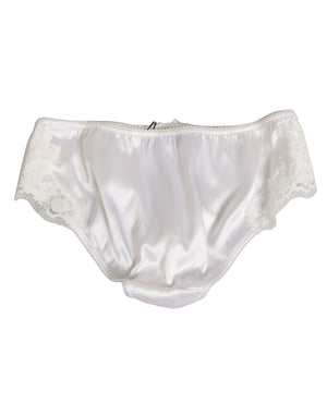 White Silk Satin Floral Lace Panty Brief Underwear