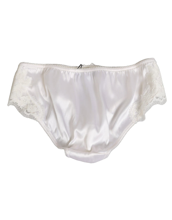 White Silk Satin Floral Lace Panty Brief Underwear