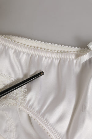 White Silk Satin Floral Lace Panty Brief Underwear