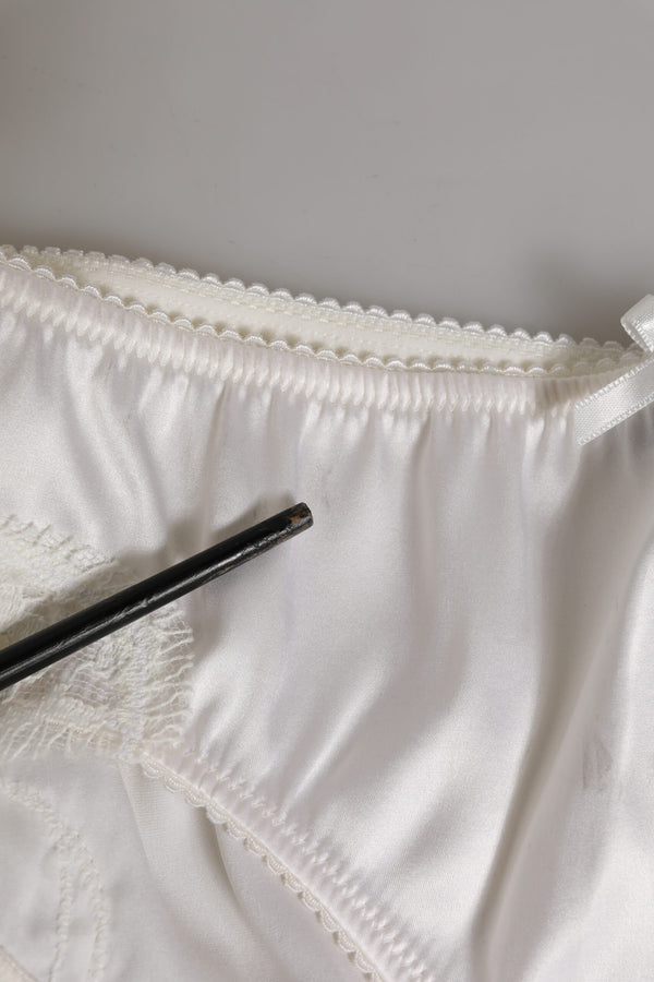 White Silk Satin Floral Lace Panty Brief Underwear