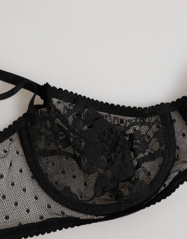 Black Floral Underwired Balconette Bra Underwear