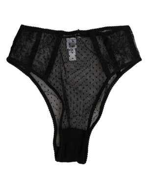 Black Lace Polka Dot Mesh High Waist Underwear
