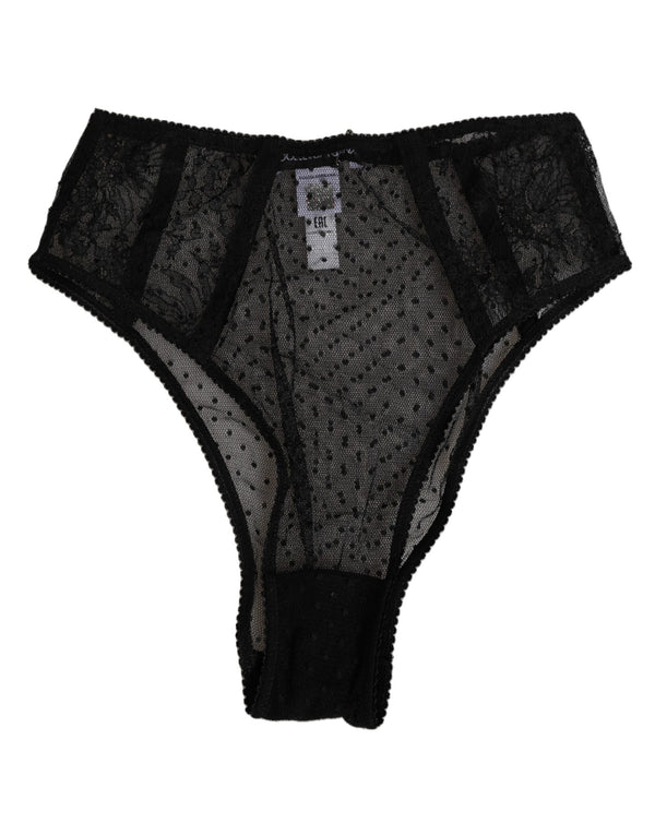 Black Lace Polka Dot Mesh High Waist Underwear
