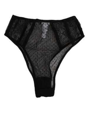 Black Lace Polka Dot Mesh High Waist Underwear
