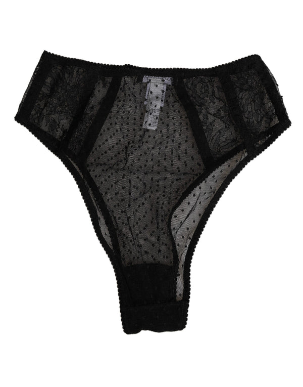 Black Lace Polka Dot Mesh High Waist Underwear