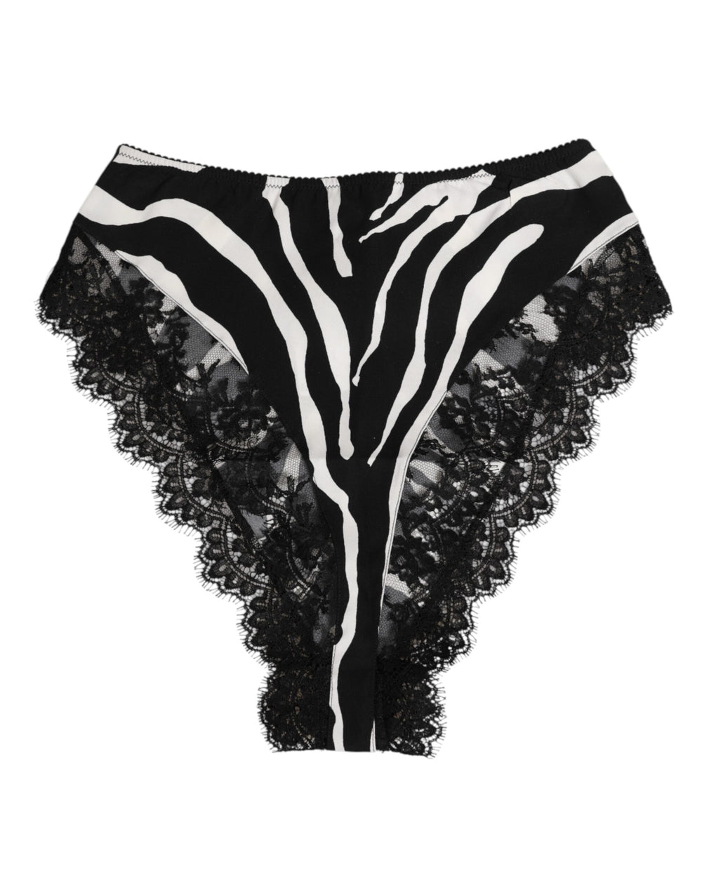 Black Silk Zebra Print Lace High Waist Underwear