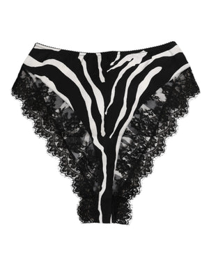 Black Silk Zebra Print Lace High Waist Underwear