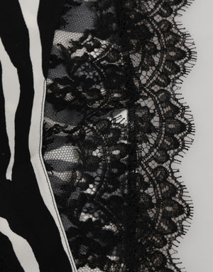 Black Silk Zebra Print Lace High Waist Underwear