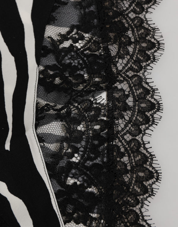 Black Silk Zebra Print Lace High Waist Underwear