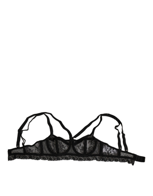 Black Floral Lace Nylon Balconcino Bra Underwear
