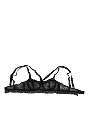 Black Floral Lace Nylon Balconcino Bra Underwear