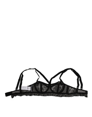 Black Floral Lace Nylon Balconcino Bra Underwear