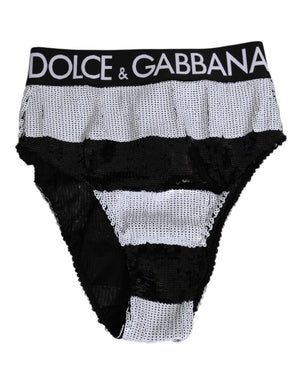 Black White Sequin High Waist Panty Underwear