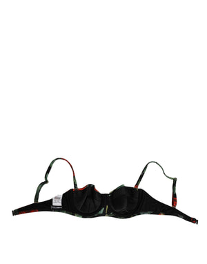 Black Floral Nylon Padded Balconnet Bra Underwear