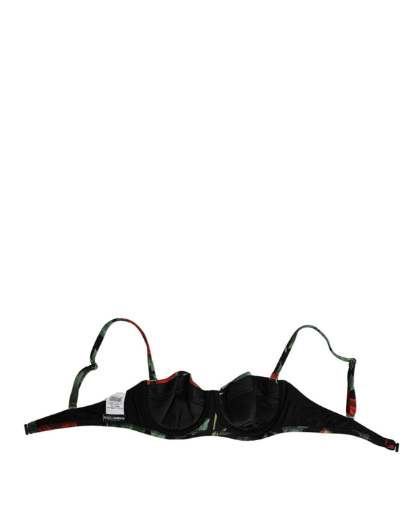 Black Floral Nylon Padded Balconnet Bra Underwear