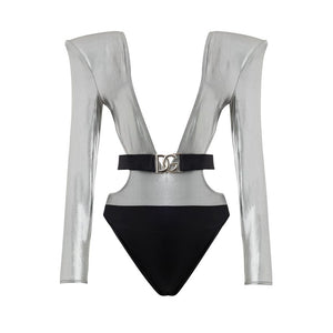 Gray Viscose One-Piece Swimsuit
