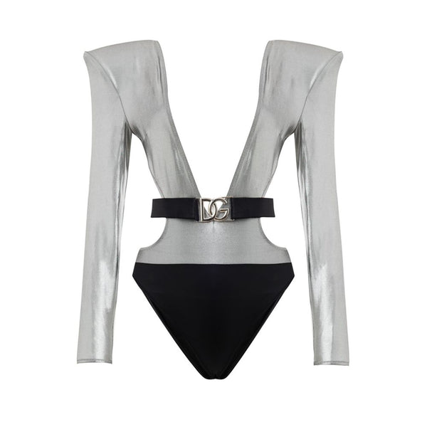 Gray Viscose One-Piece Swimsuit