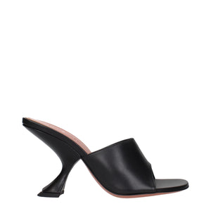 Black Leather Stiletto Heel Sandals