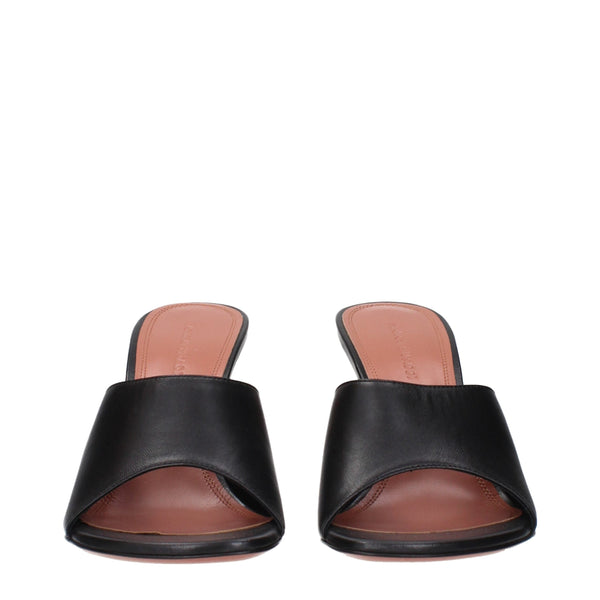 Black Leather Stiletto Heel Sandals