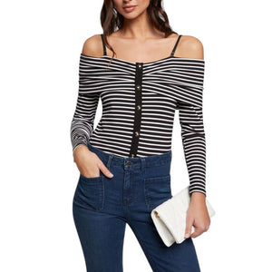 Black And White Viscose Long Sleeve T-Shirt