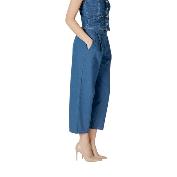 Blue Cotton Cropped Jeans