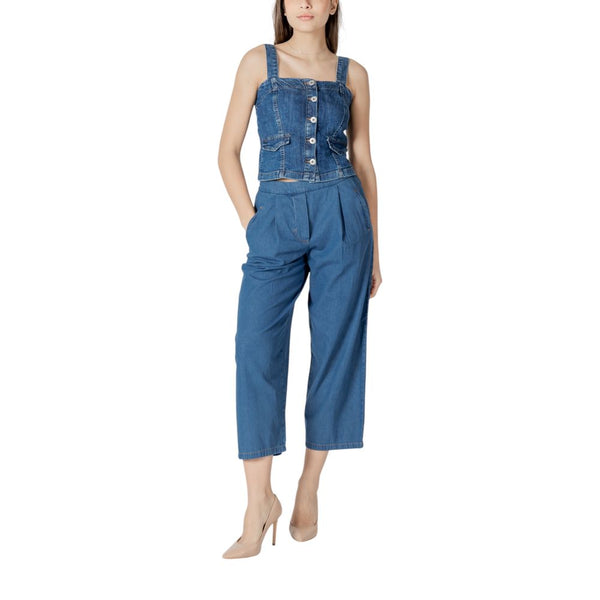 Blue Cotton Cropped Jeans