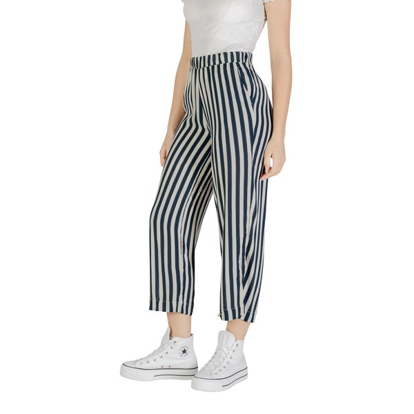 Blue Viscose Cropped Pants