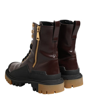 Maroon Leather Mid Calf Biker Boots Shoes