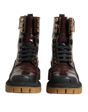 Maroon Leather Mid Calf Biker Boots Shoes