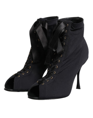 Black Stiletto Heels Lace Up Boots Shoes